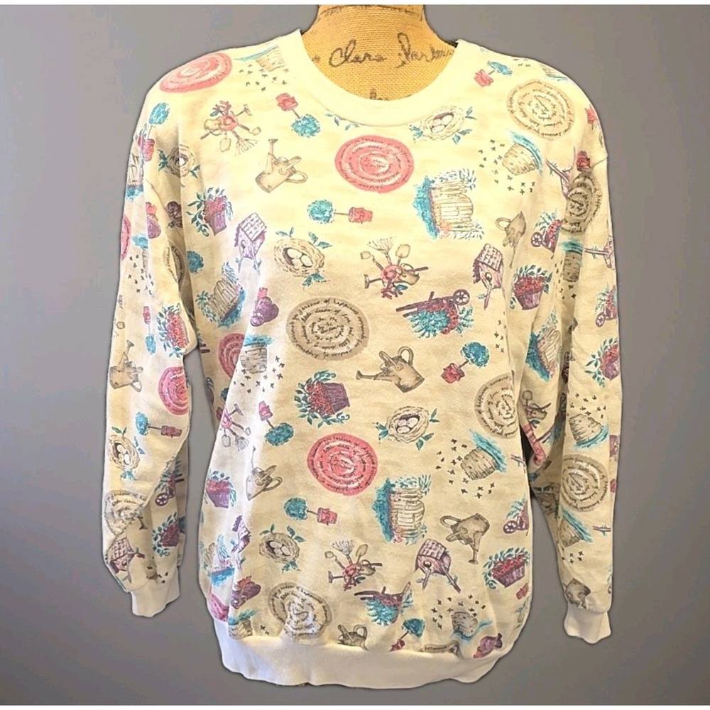 Vintage Cape Cod Novelty Print Sweatshirt Cottagecore Whimsy Grandma Cpre sz‎ S